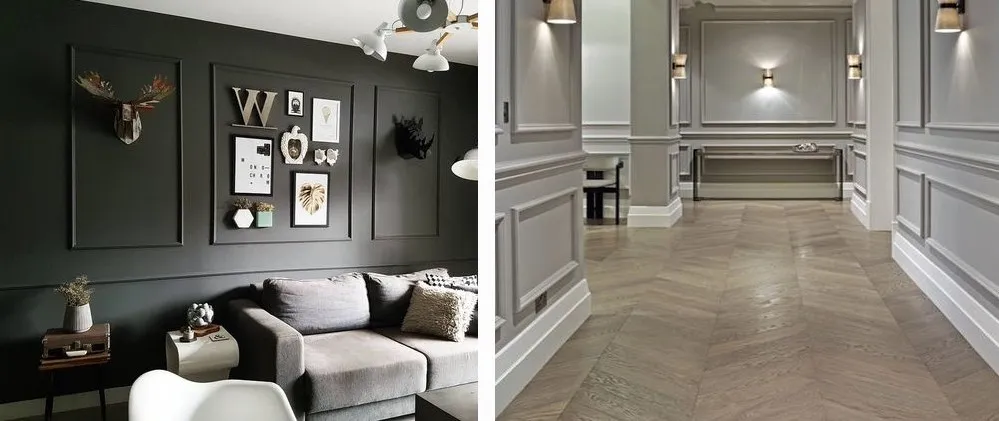 boiserie con cornici in legno verniciato