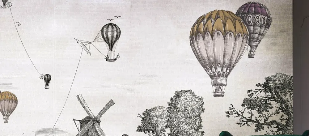 GIN2001GO | Carta da parati mongolfiere effetto vintage