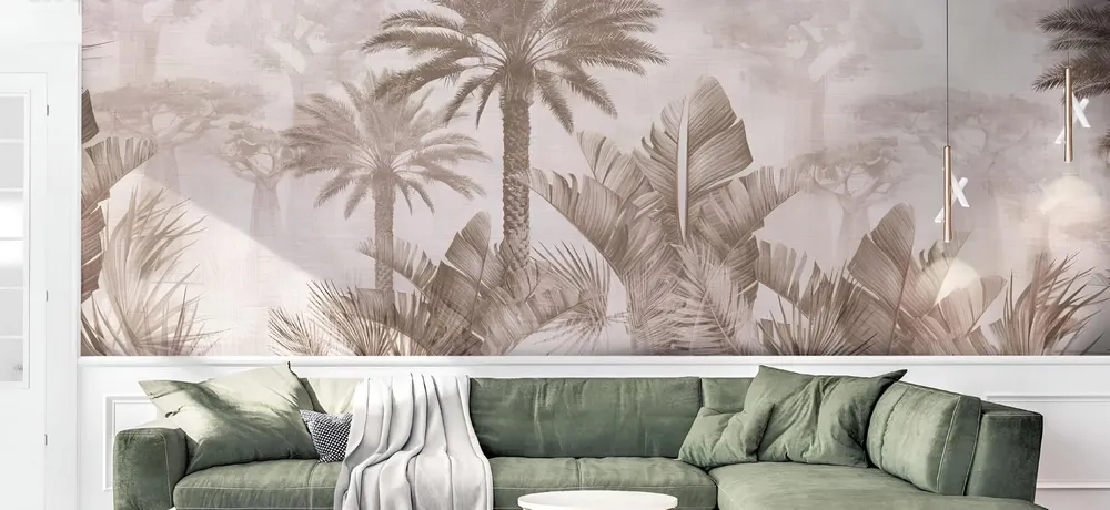 Esempio di carta da parati tropicale in salotto