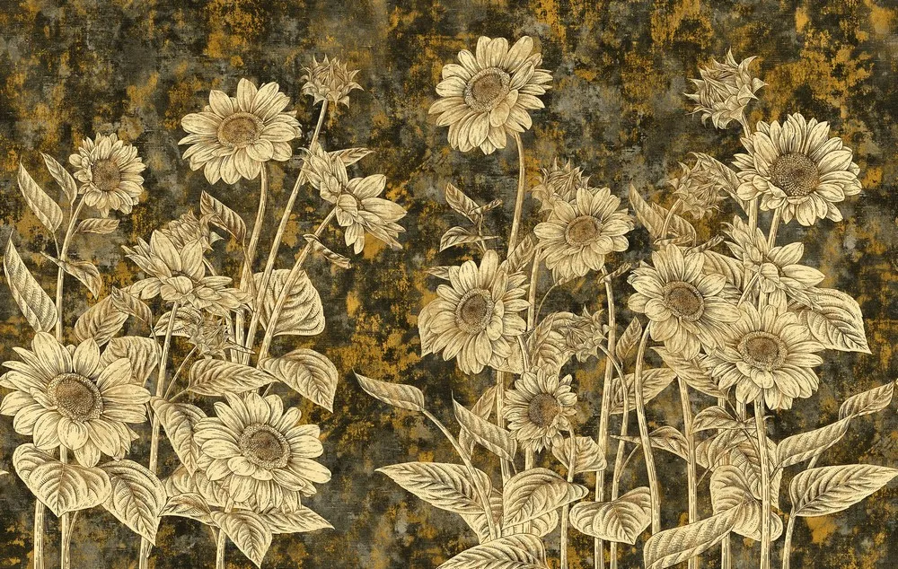 carta da parati con fiori di girasole su fondo oro - Nanni Giancarlo