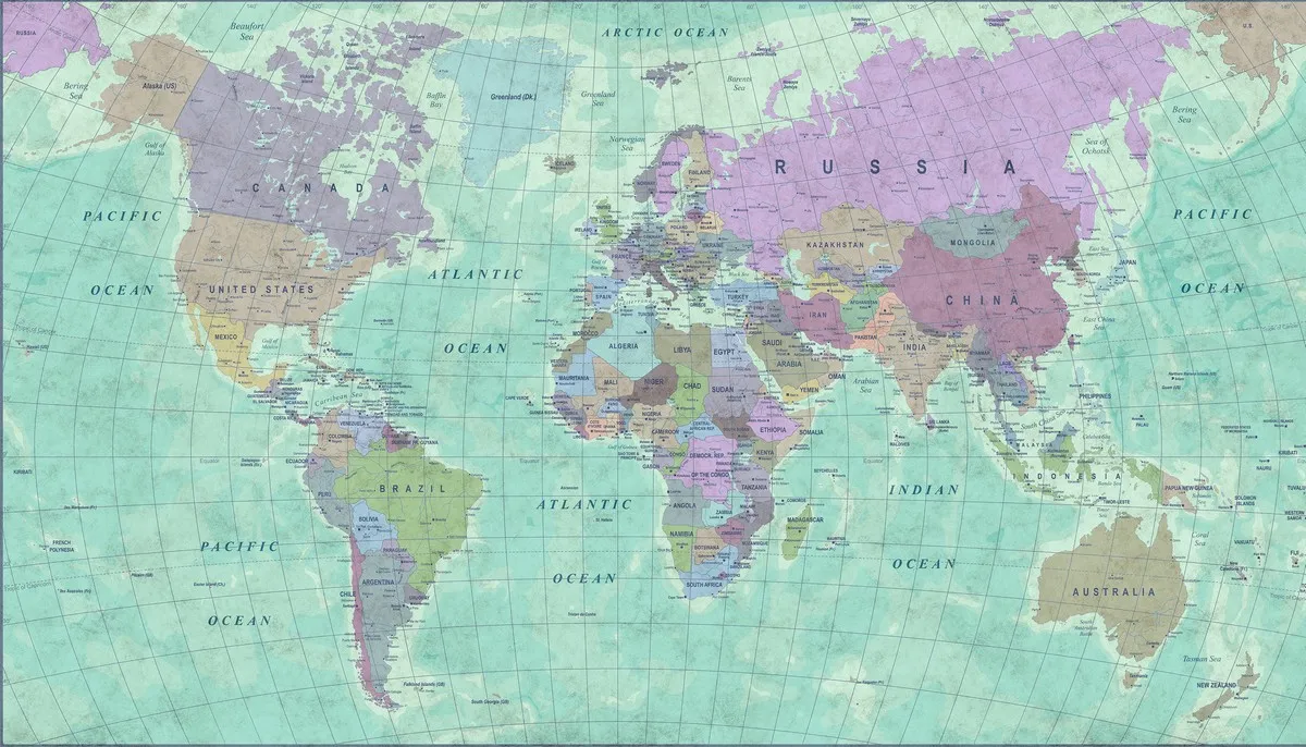 Carta da parati geografica  Wallpaper con mondo Parato cartine geografiche