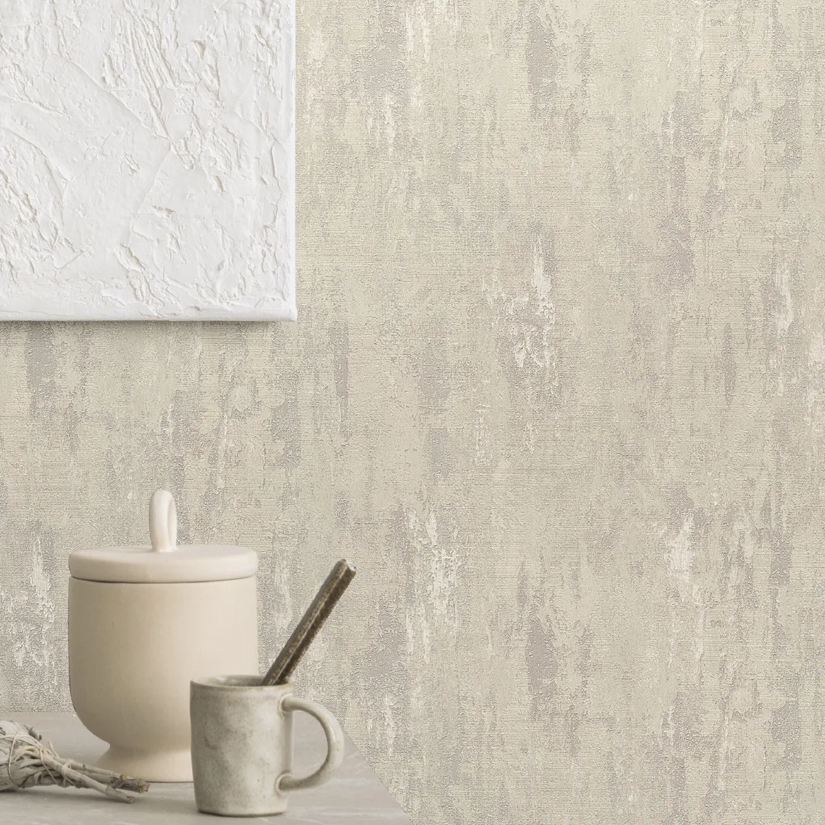 Carta da parati raffinata effetto ray&eacute; in colore beige