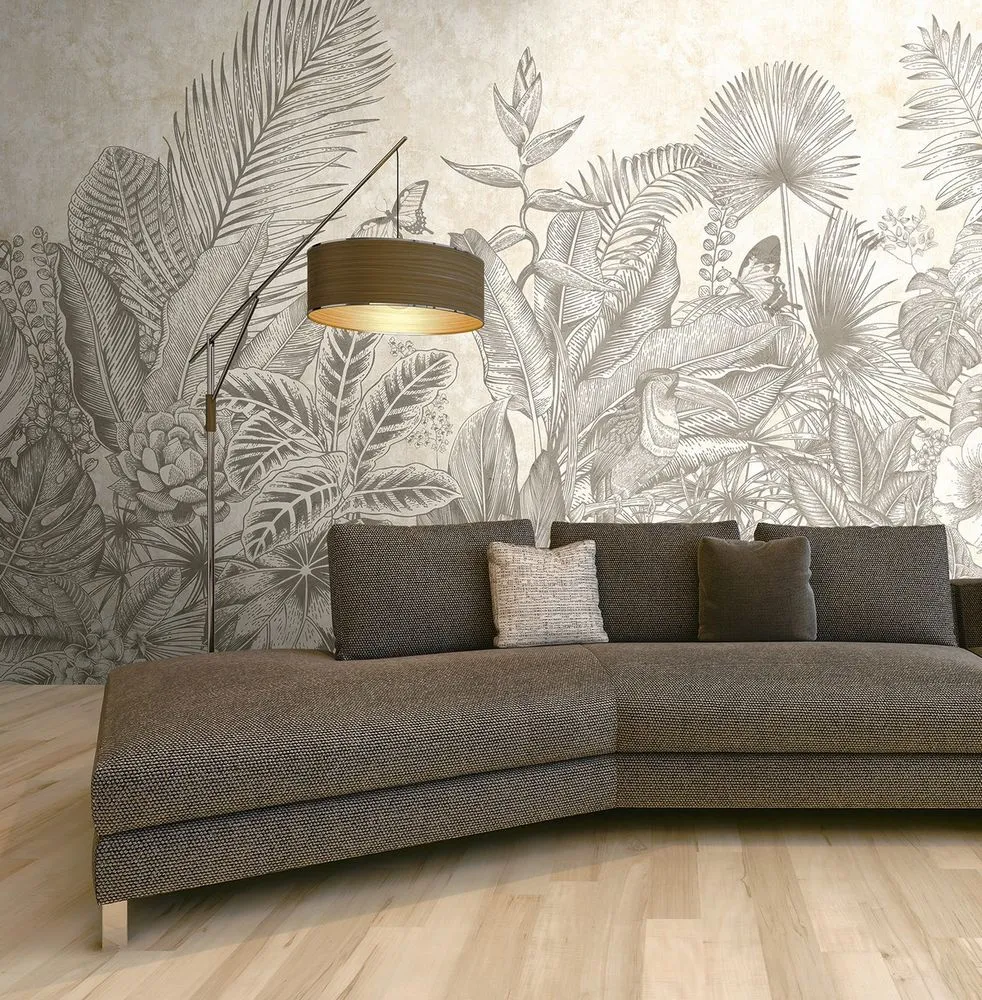 Esempio di carta da parati bellissima con motivi floreali stile tropical chic