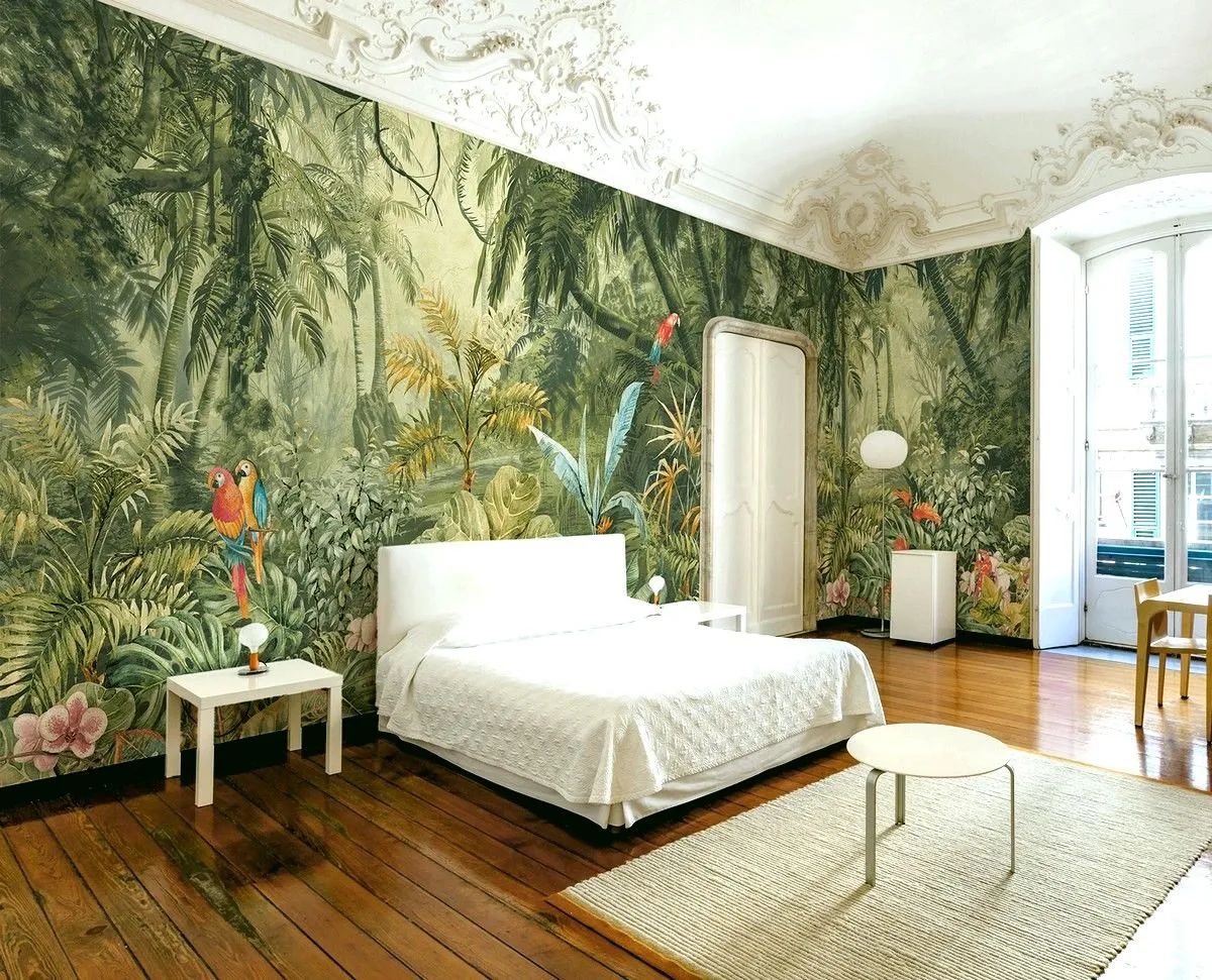 Esempio di carta da parati bellissima con motivi esotici tropicali