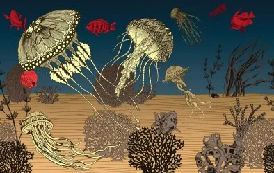 MED | Carta da parati con meduse  - Colore 298